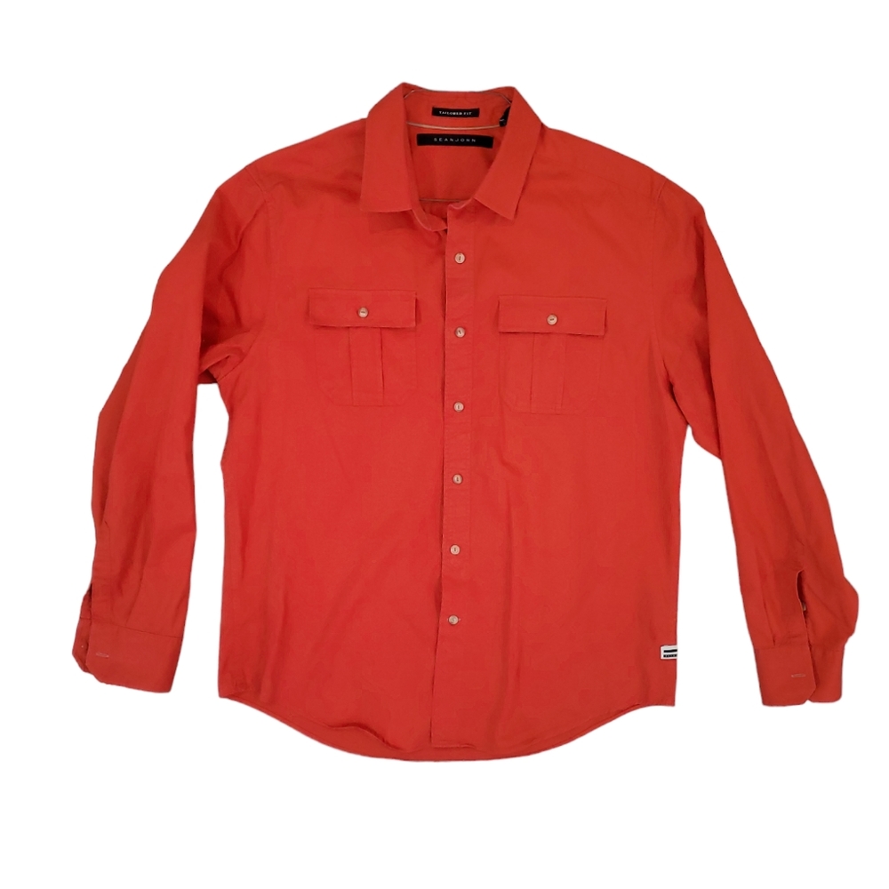 Sean John Men's Tailored Fit Long‎ Sleeve Button Down Red Pocket Shirt XL